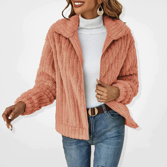 Veste polaire texturée en peluche de couleur chaude