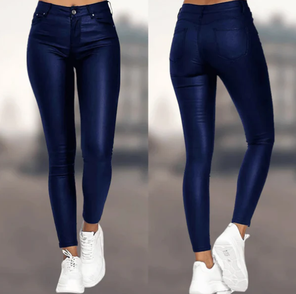 Pantalon élégant en similicuir taille haute