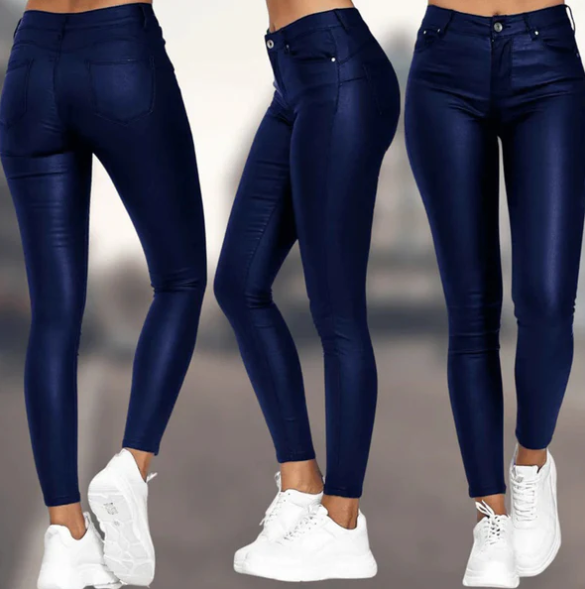 Pantalon élégant en similicuir taille haute