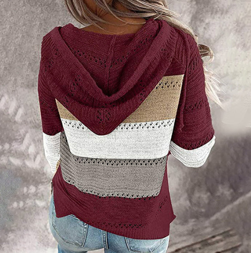 Pull à capuche rayé en tricot Laiza