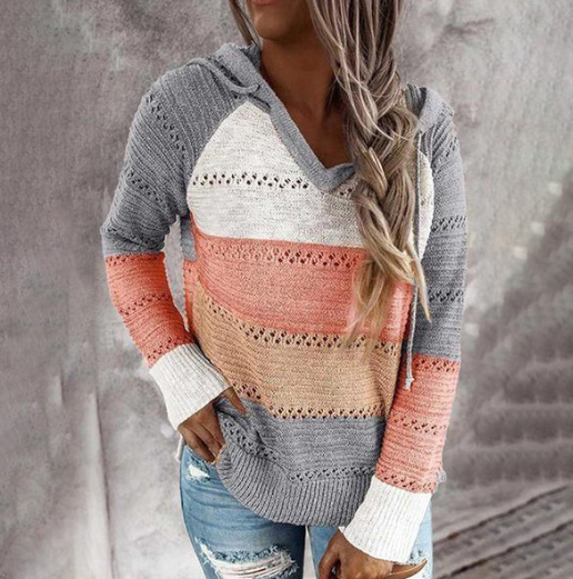 Pull à capuche rayé en tricot Laiza