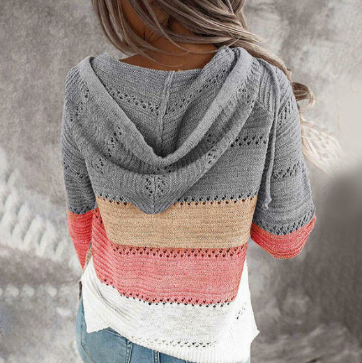 Pull à capuche rayé en tricot Laiza