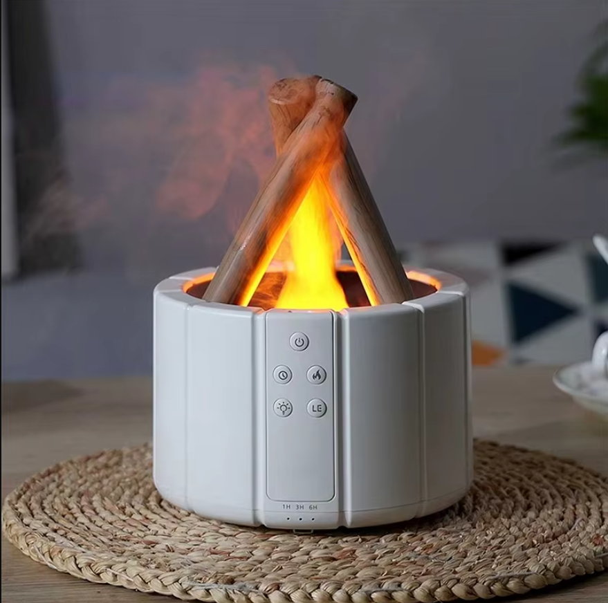 Humidificateur à ultrasons AirFlame avec effet de flamme semblable à une cheminée - Compact et efficace