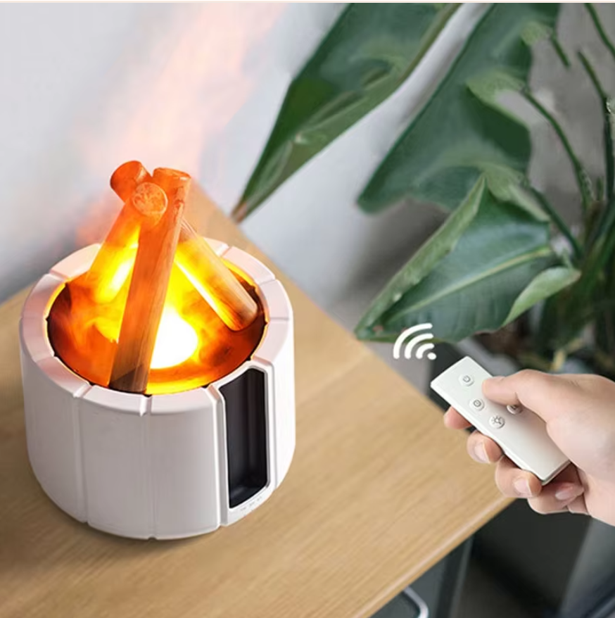Humidificateur à ultrasons AirFlame avec effet de flamme semblable à une cheminée - Compact et efficace
