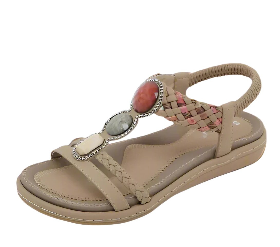 Divina - Sandales plates tressées ornées de pierres scintillantes