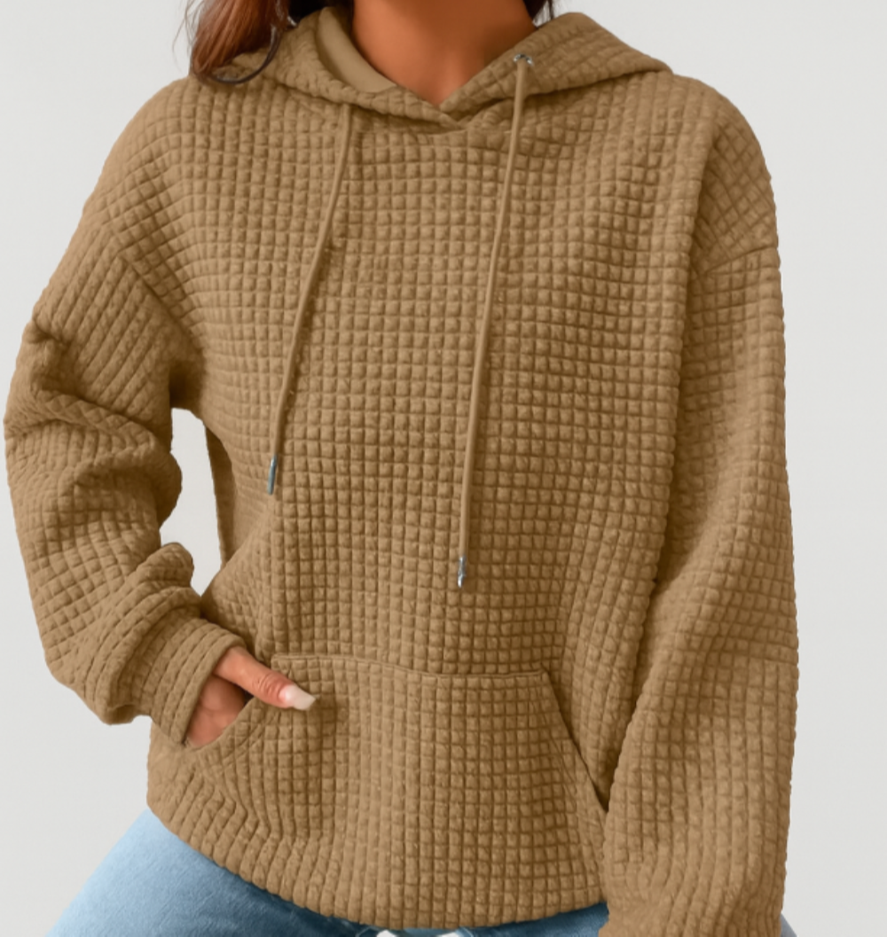 Pull à capuche grande taille – Tricot en relief avec cordon de serrage et coupe décontractée
