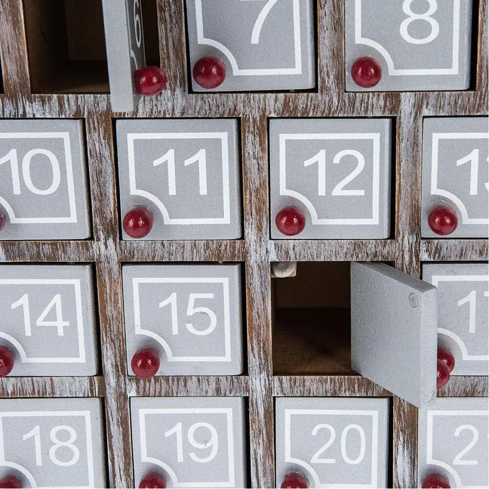 Calendrier de l'Avent en bois avec 25 tiroirs de rangement en forme de maison de Noël