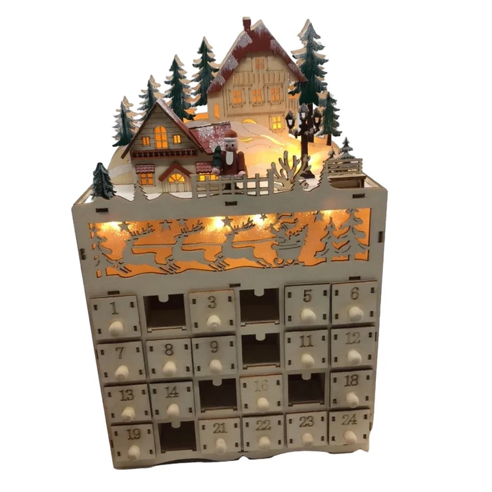 Calendrier de l'Avent en bois avec un village de rennes - 1 pièce