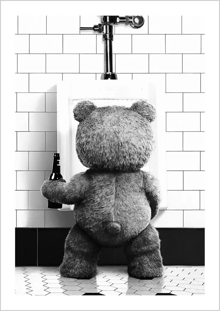 FunBear - Affiche de salle de bain originale en noir et blanc