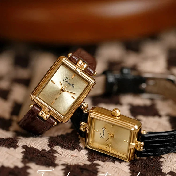 Sara - Montre classique carrée et ovale avec bracelet en cuir