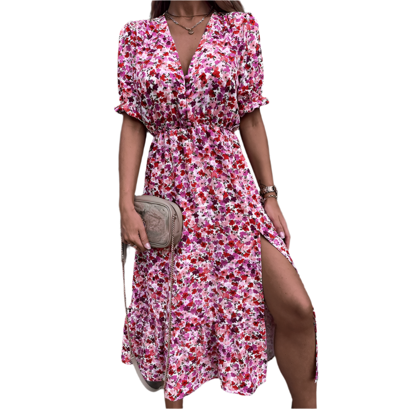 Belinda - Élégante robe midi à fleurs avec charme en V