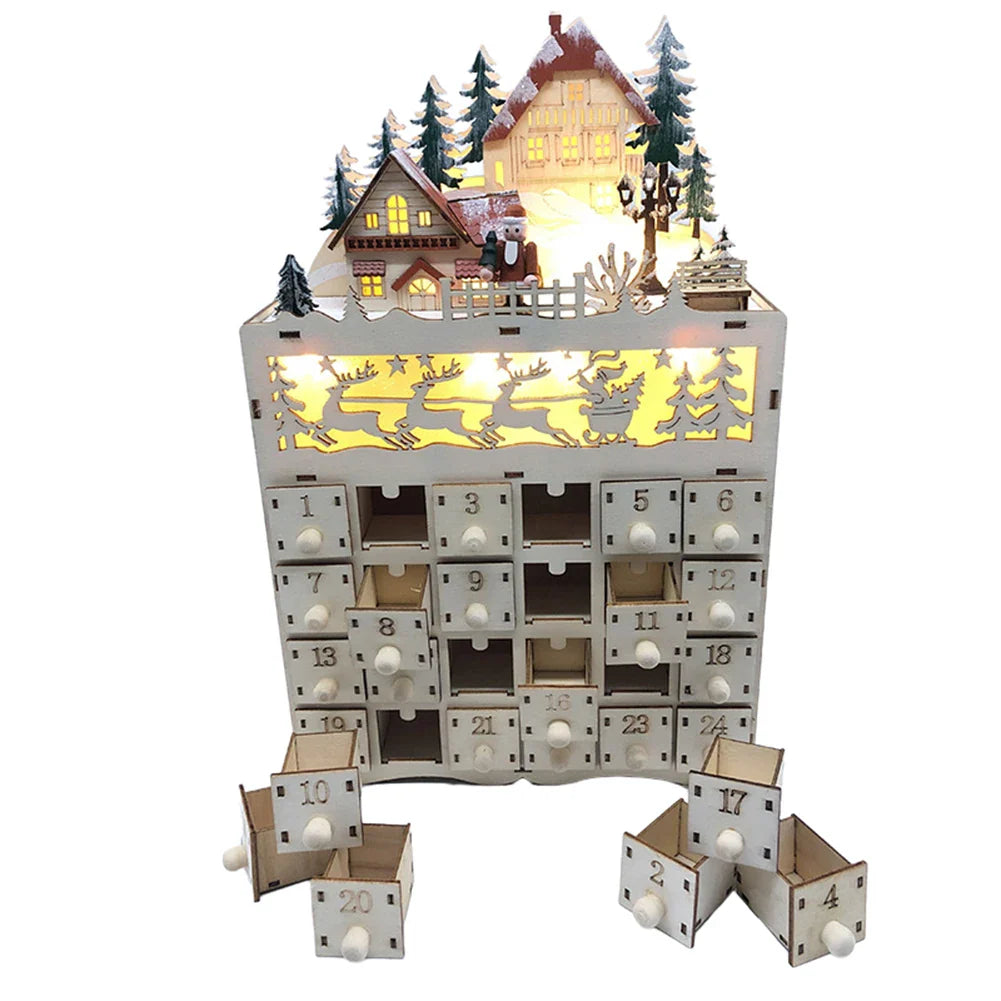 Calendrier de l'Avent en bois avec un village de rennes - 1 pièce