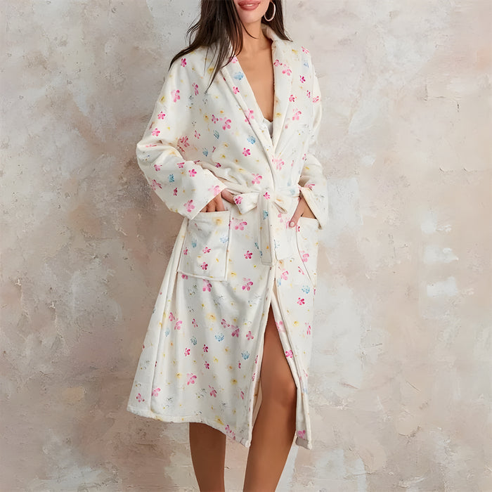 CozyFloral - Cape polaire à manches longues avec ceinture et poches