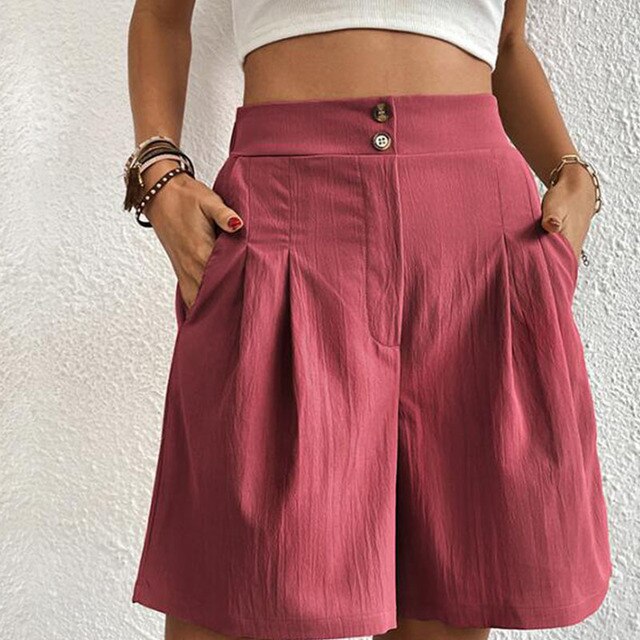 Shorts Selma Confortables avec Taille Haute et Panneau Double Boutonnage