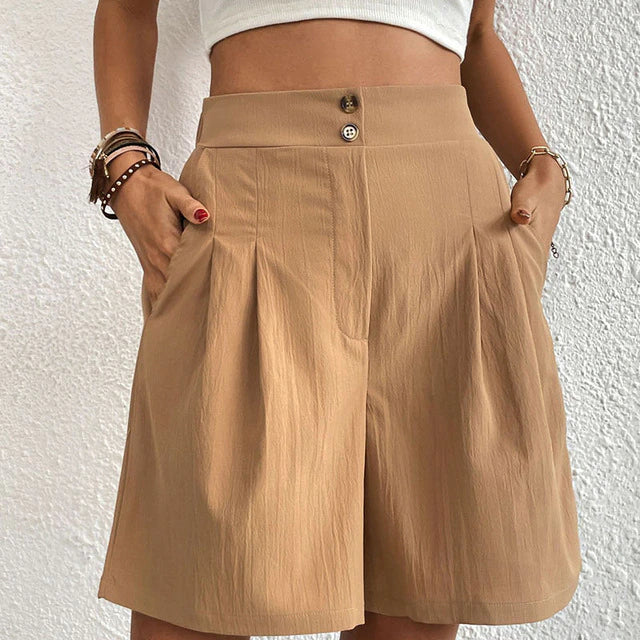 Shorts Selma Confortables avec Taille Haute et Panneau Double Boutonnage