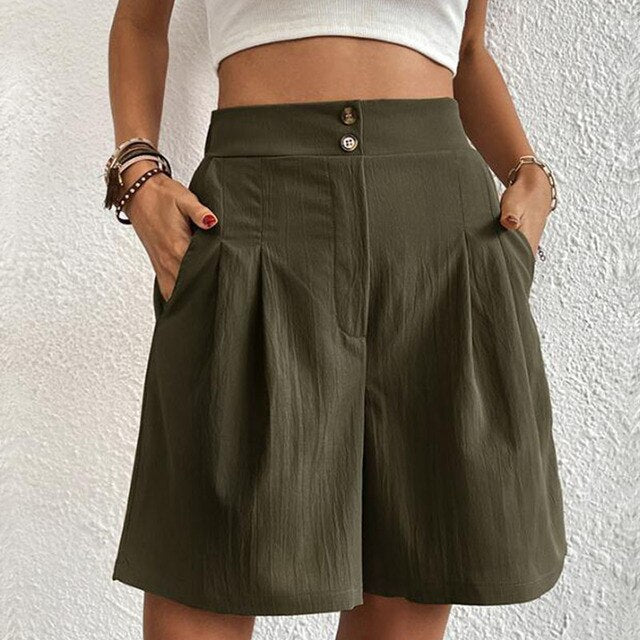 Shorts Selma Confortables avec Taille Haute et Panneau Double Boutonnage