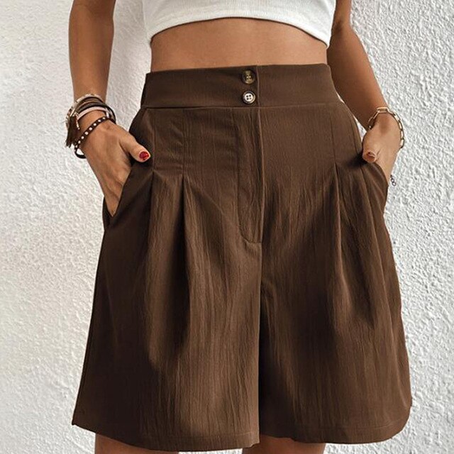 Shorts Selma Confortables avec Taille Haute et Panneau Double Boutonnage