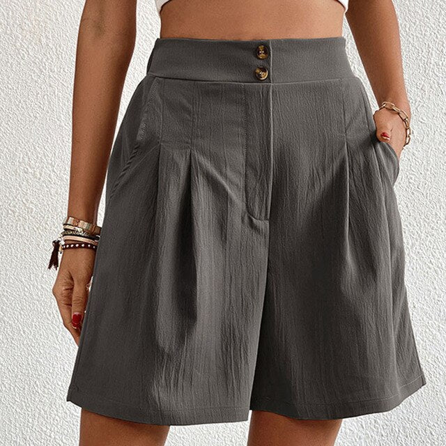 Shorts Selma Confortables avec Taille Haute et Panneau Double Boutonnage