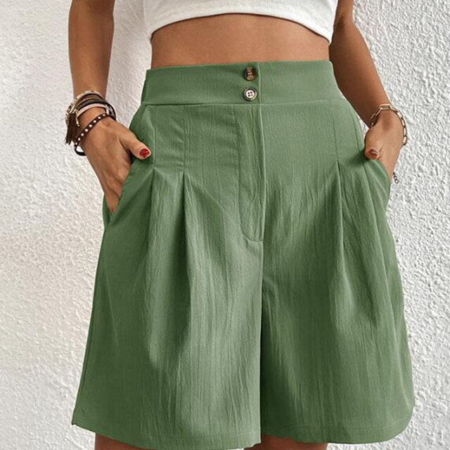 Shorts Selma Confortables avec Taille Haute et Panneau Double Boutonnage