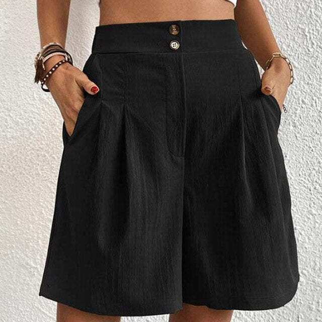 Shorts Selma Confortables avec Taille Haute et Panneau Double Boutonnage