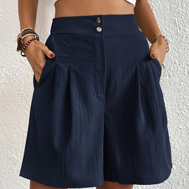 Shorts Selma Confortables avec Taille Haute et Panneau Double Boutonnage