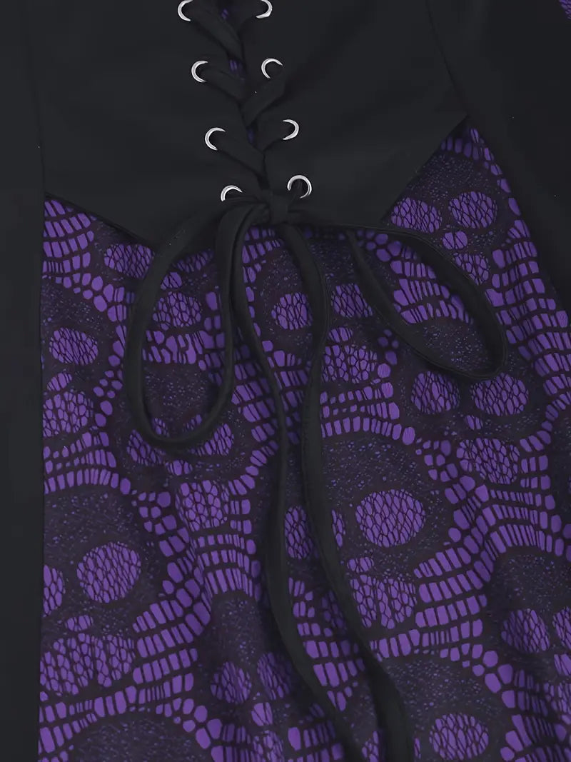 Chemisier gothique SkullLace – Blouse pour femmes avec imprimé crâne et corset à la taille
