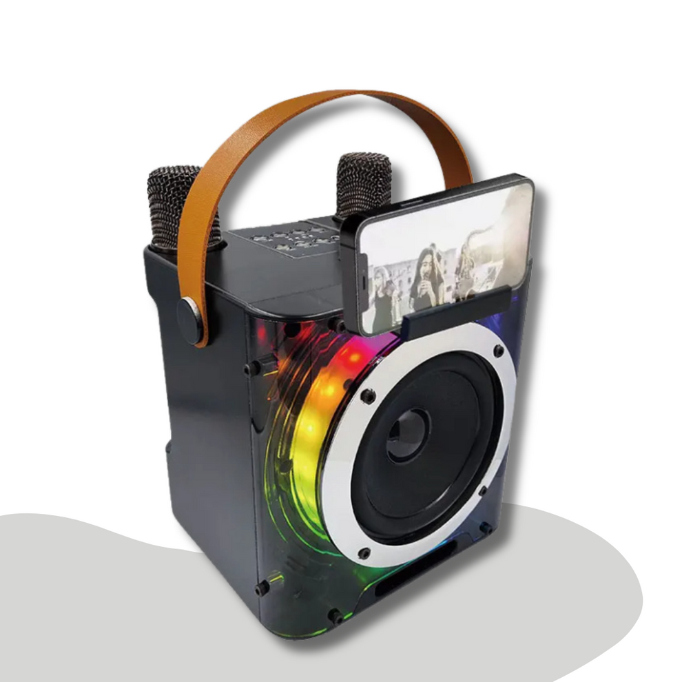 SingGo - Enceinte de karaoké portable avec microphones doubles et support pour téléphone