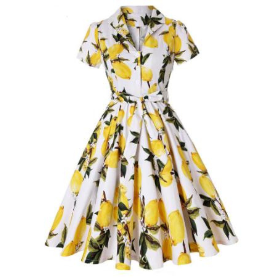 Sandrina - Robe d'été inspirée avec impression artistique et ceinture