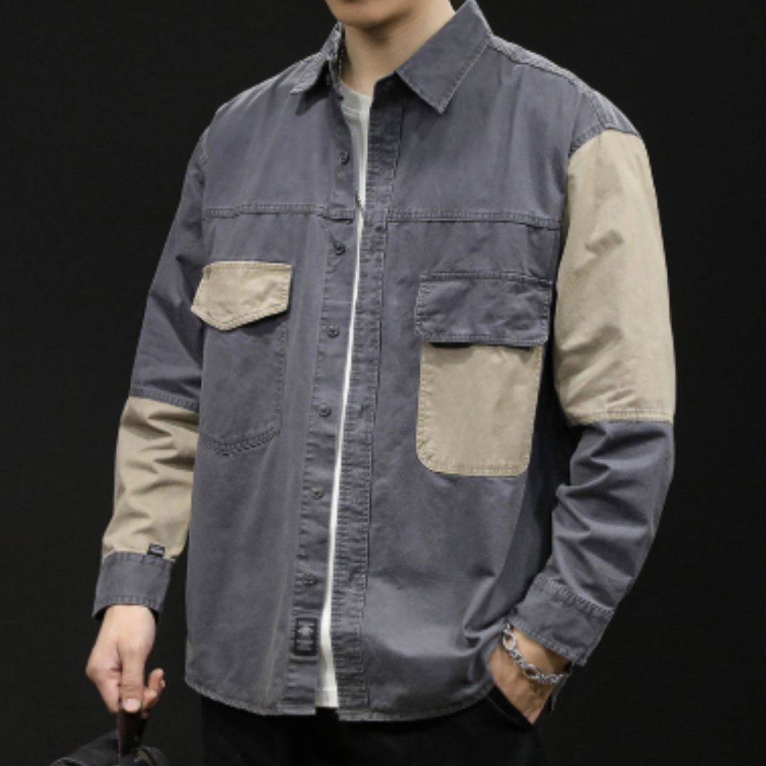 Jonas - Chemise d'aide pour homme robuste à blocage de couleur avec plusieurs poches