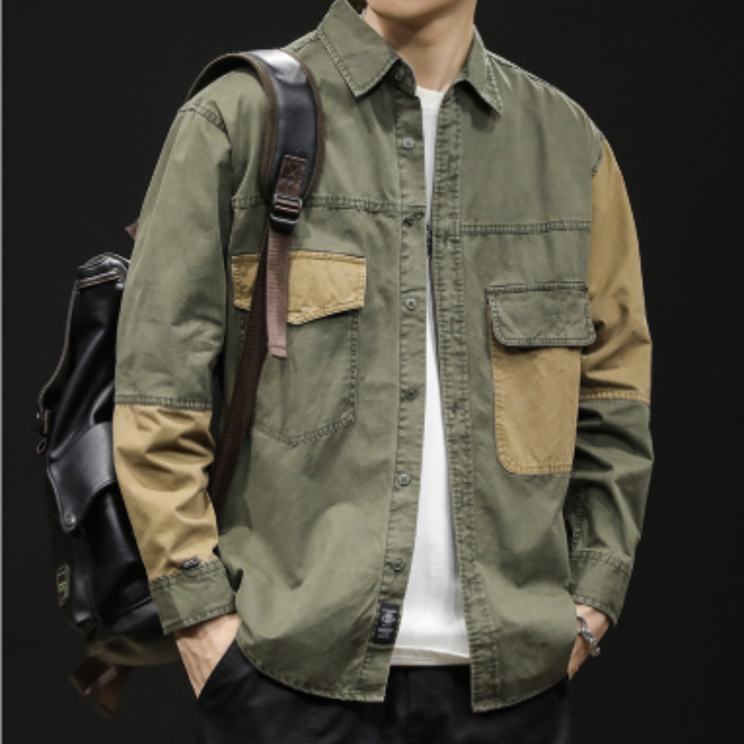 Jonas - Chemise d'aide pour homme robuste à blocage de couleur avec plusieurs poches