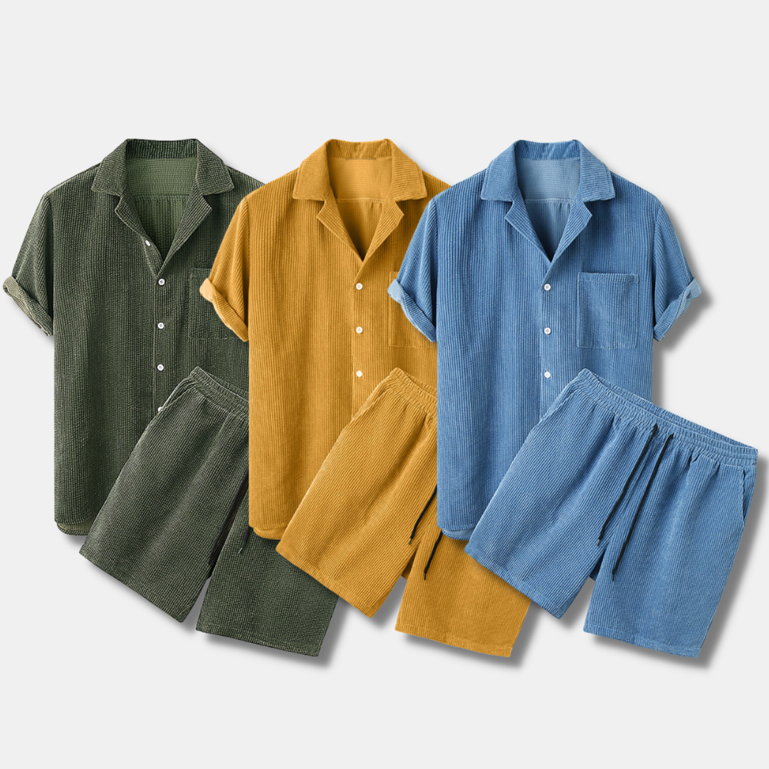 Caspar – Combinaison d'été à manches courtes pour hommes avec chemise et shorts à cordon