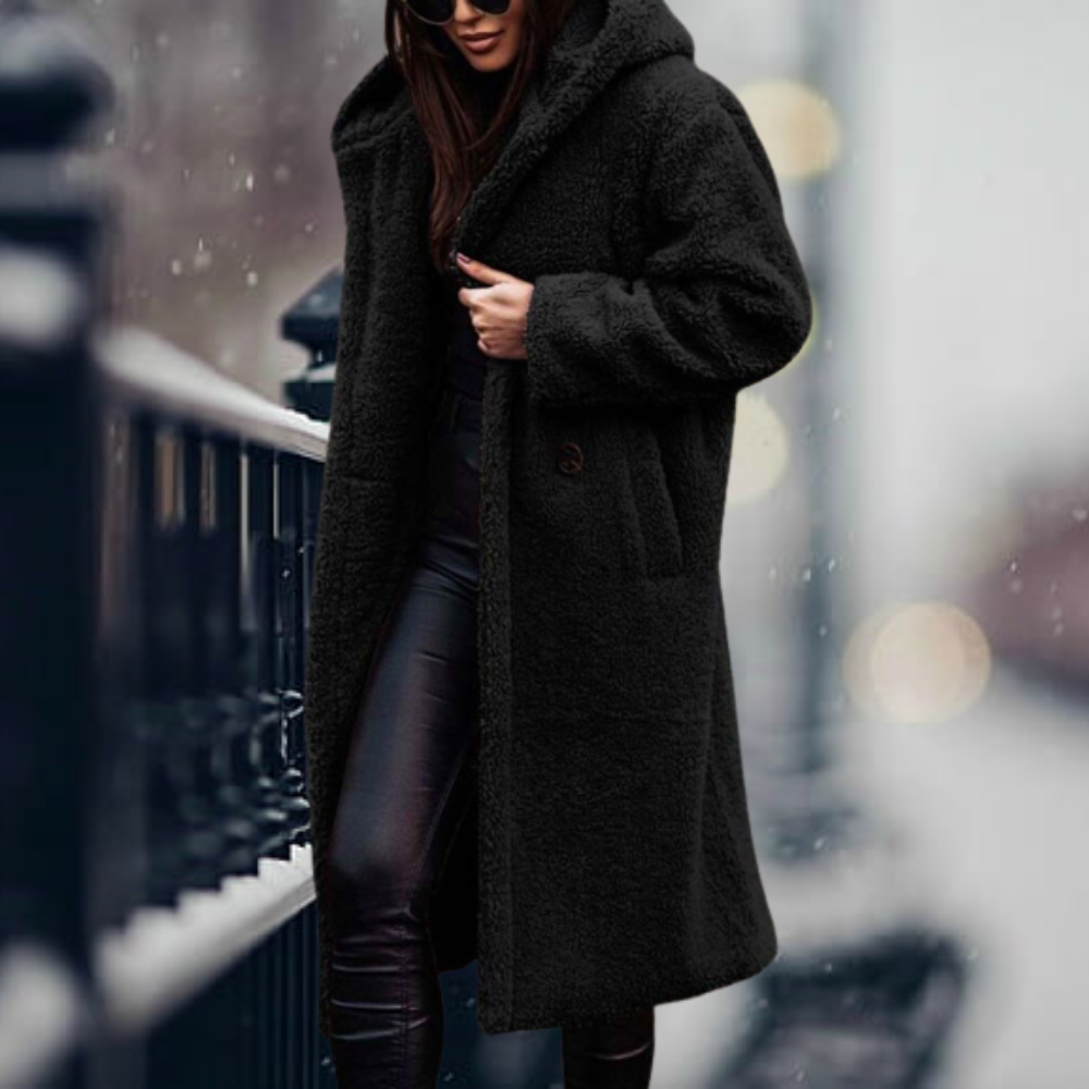 Veste longue à capuche en fausse fourrure Snowy | Cozy Elegance