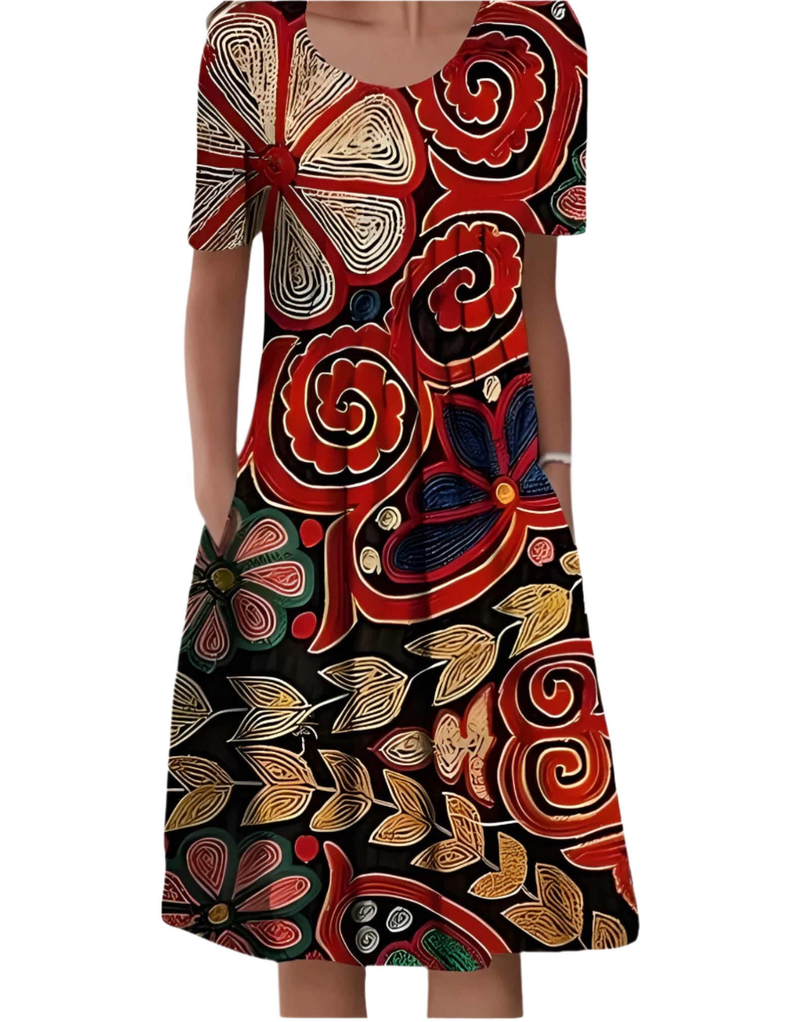 Margareth - Robe midi femme à motifs floraux et unis