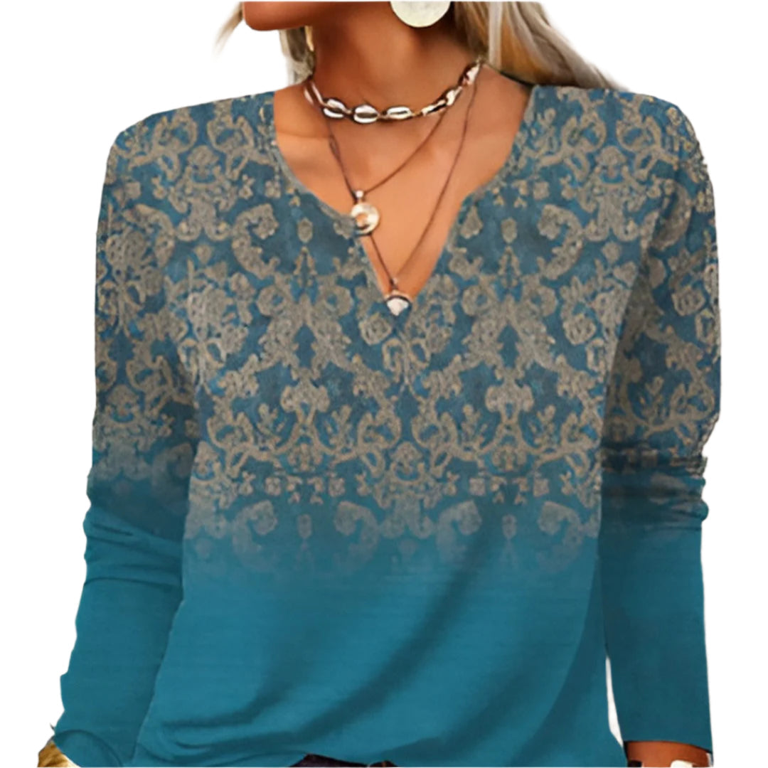 Chella - Haut à manches longues en V artistique avec un fit décontracté