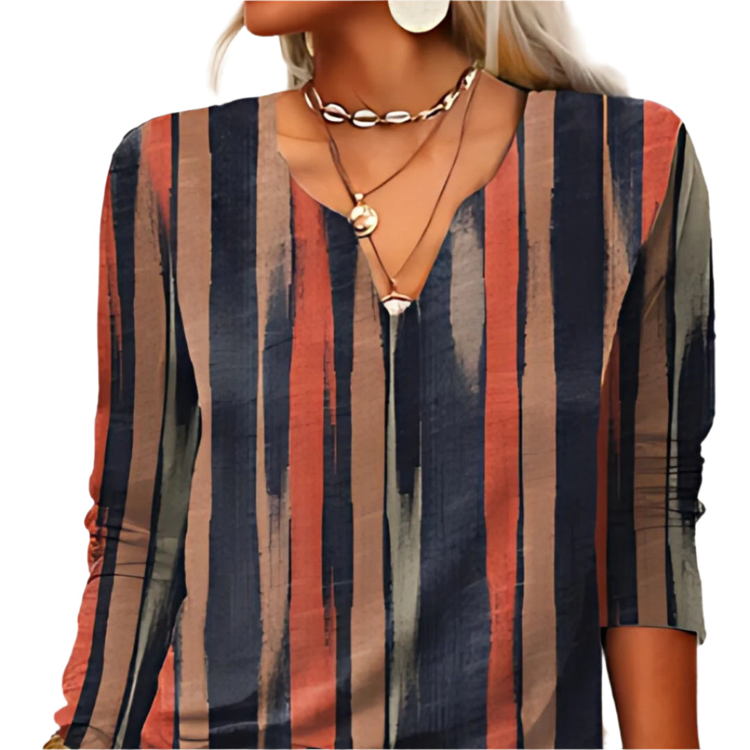 Chella - Haut à manches longues en V artistique avec un fit décontracté