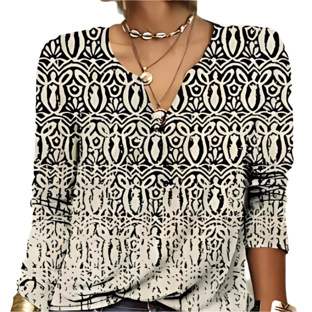 Chella - Haut à manches longues en V artistique avec un fit décontracté