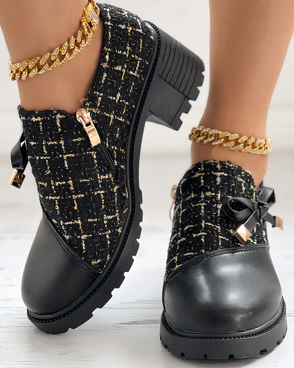 Velinda – Chaussures à talon bloc élégantes avec une fermeture éclair sur le côté et des accents pointus