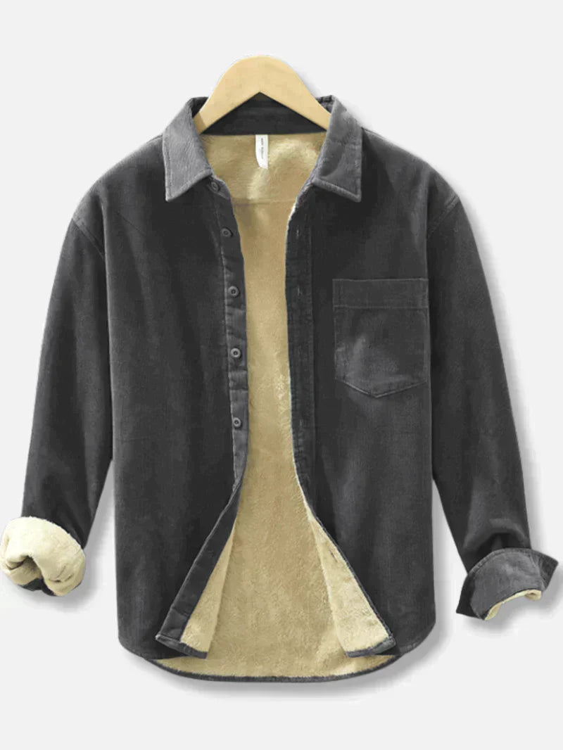 Osvald - Polo à manches longues en velours avec polaire et poches latérales