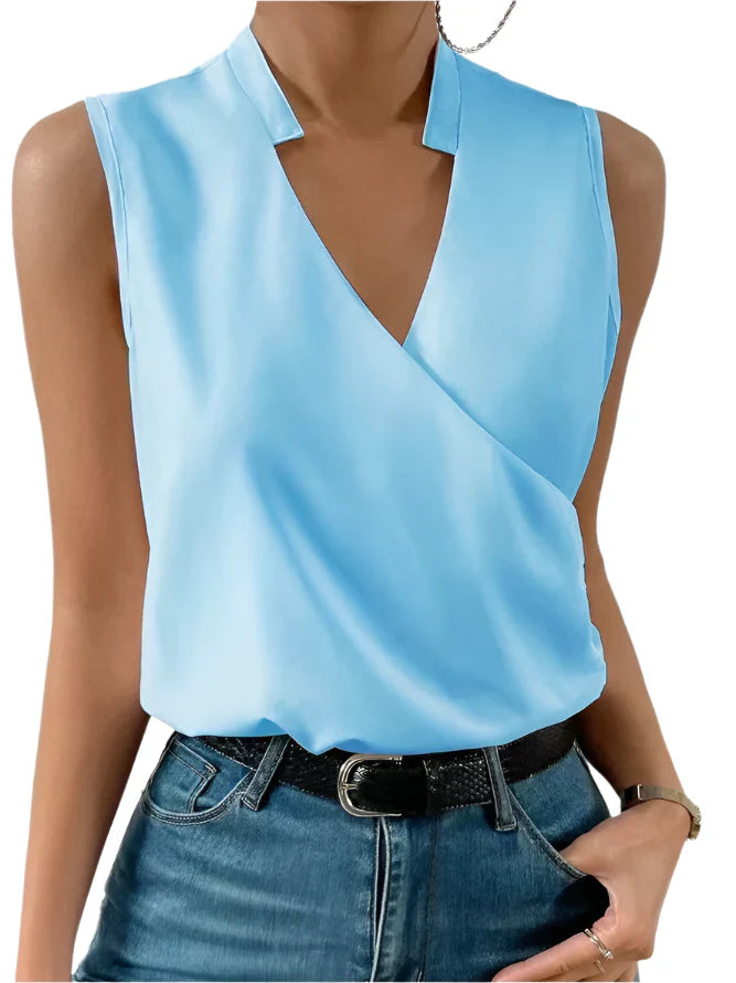 Janine - Blouse slimming et élégante sans manches avec col en V