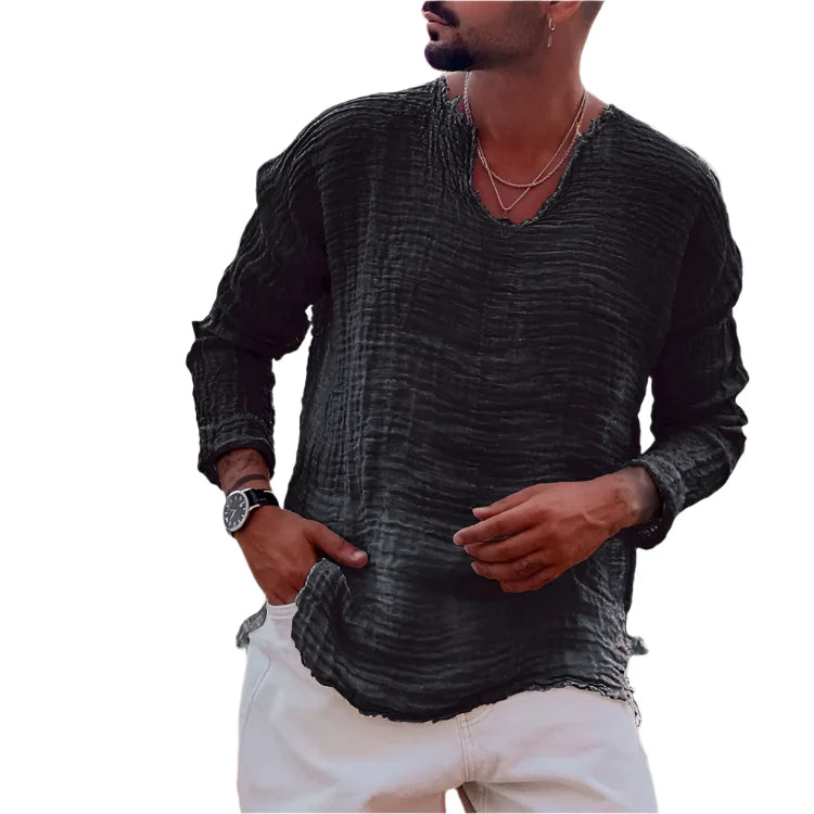 Lukas Chemise d'été – Chemise Aérée avec Découpe en V pour Hommes