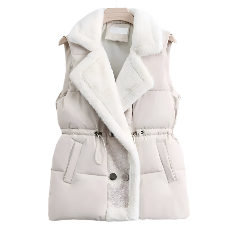 Stephanie - Gilet matelassé de luxe avec col en fausse fourrure