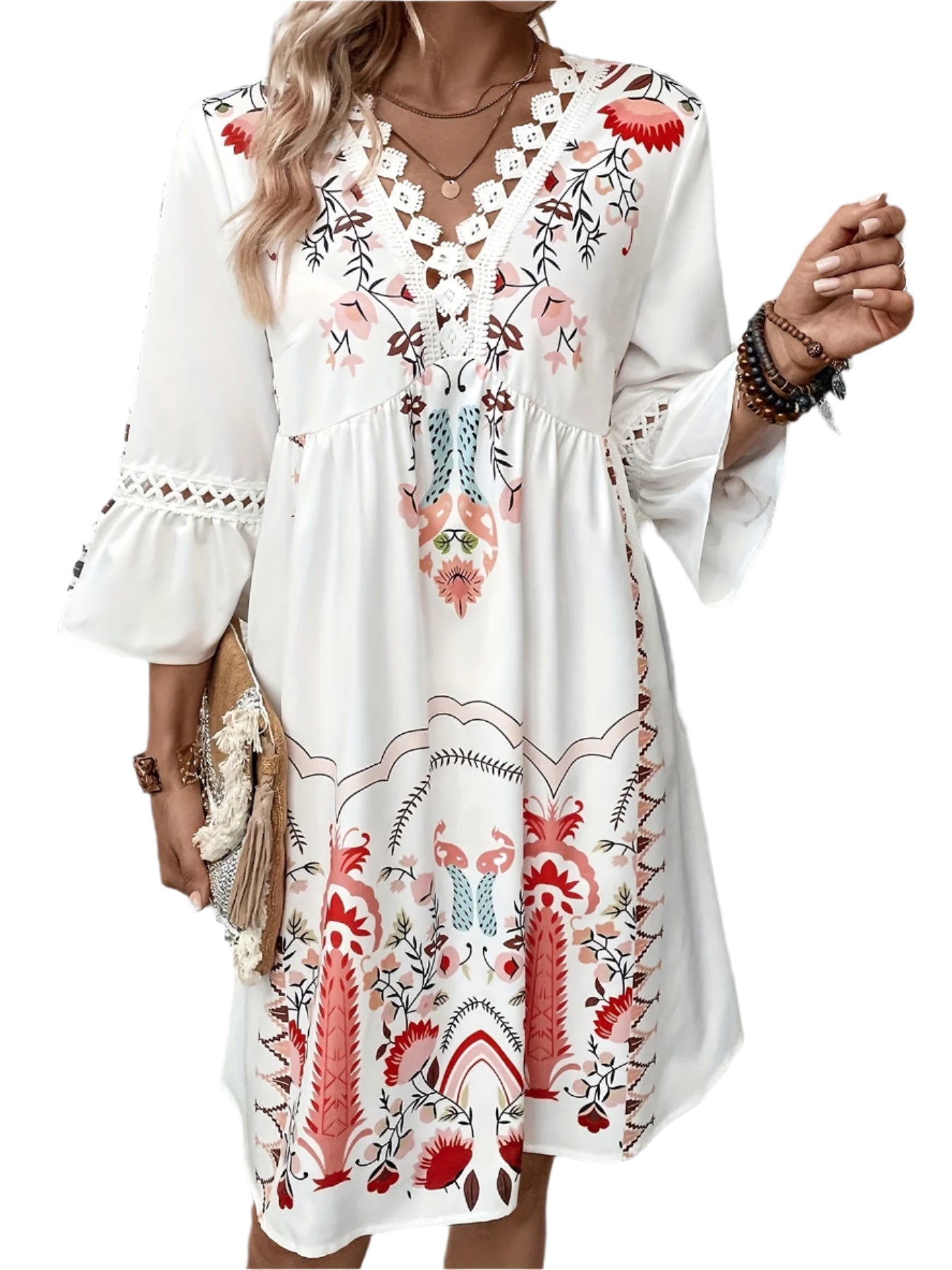 Robe Maxi Etnique Alma avec Col en V - Style Bohème pour Femmes