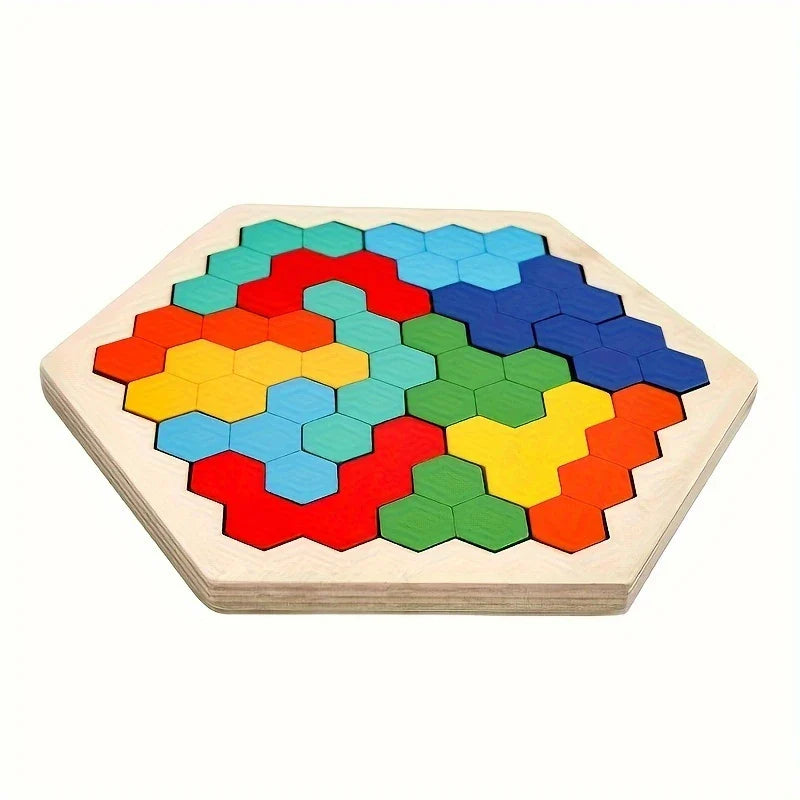 HexaFun 3D puzzle en bois hexagonal – Jouet éducatif STEM pour enfants