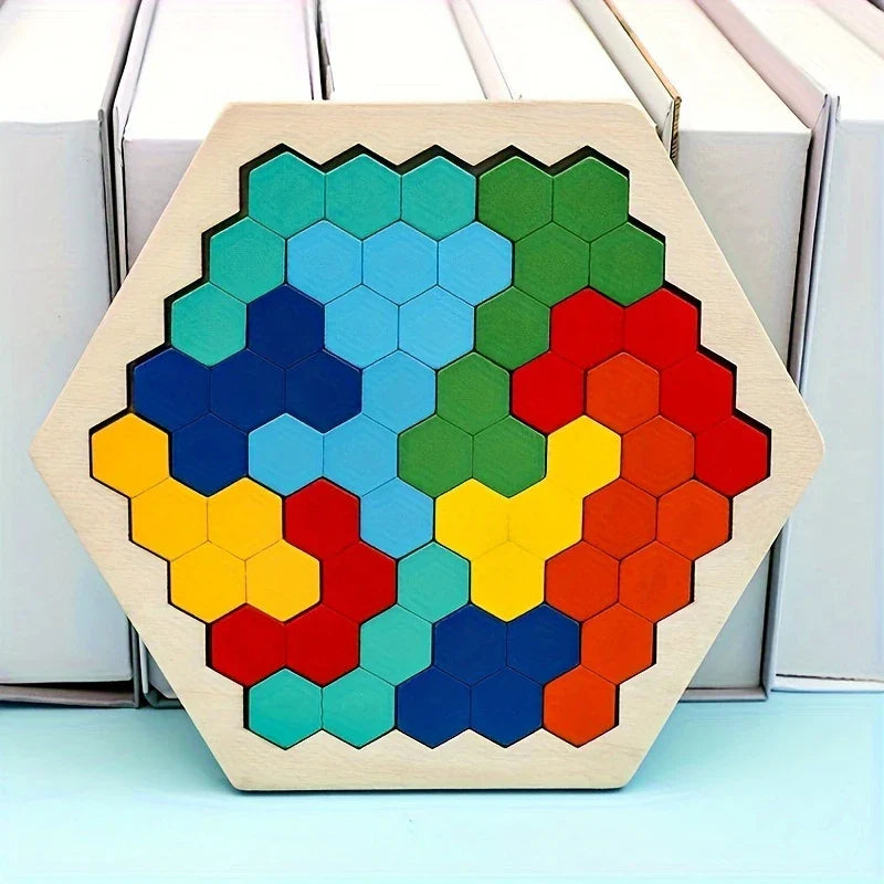 HexaFun 3D puzzle en bois hexagonal – Jouet éducatif STEM pour enfants