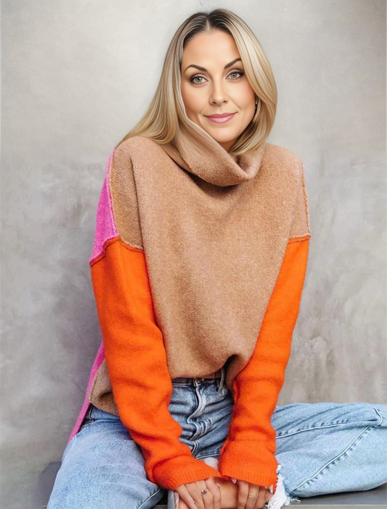Tendance d'Automne® - Pull en tricot avec bloc de couleur