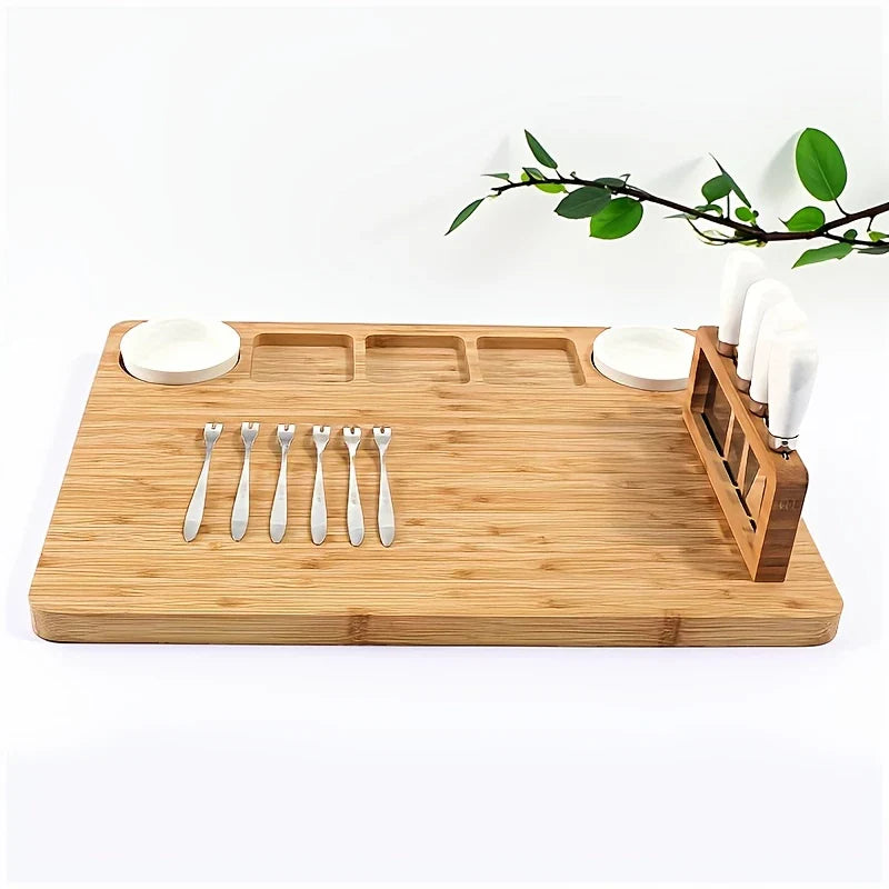 Planche à découper en bois avec couteau et fourchette – Élégante planche de service pour la cuisine ou la salle à manger