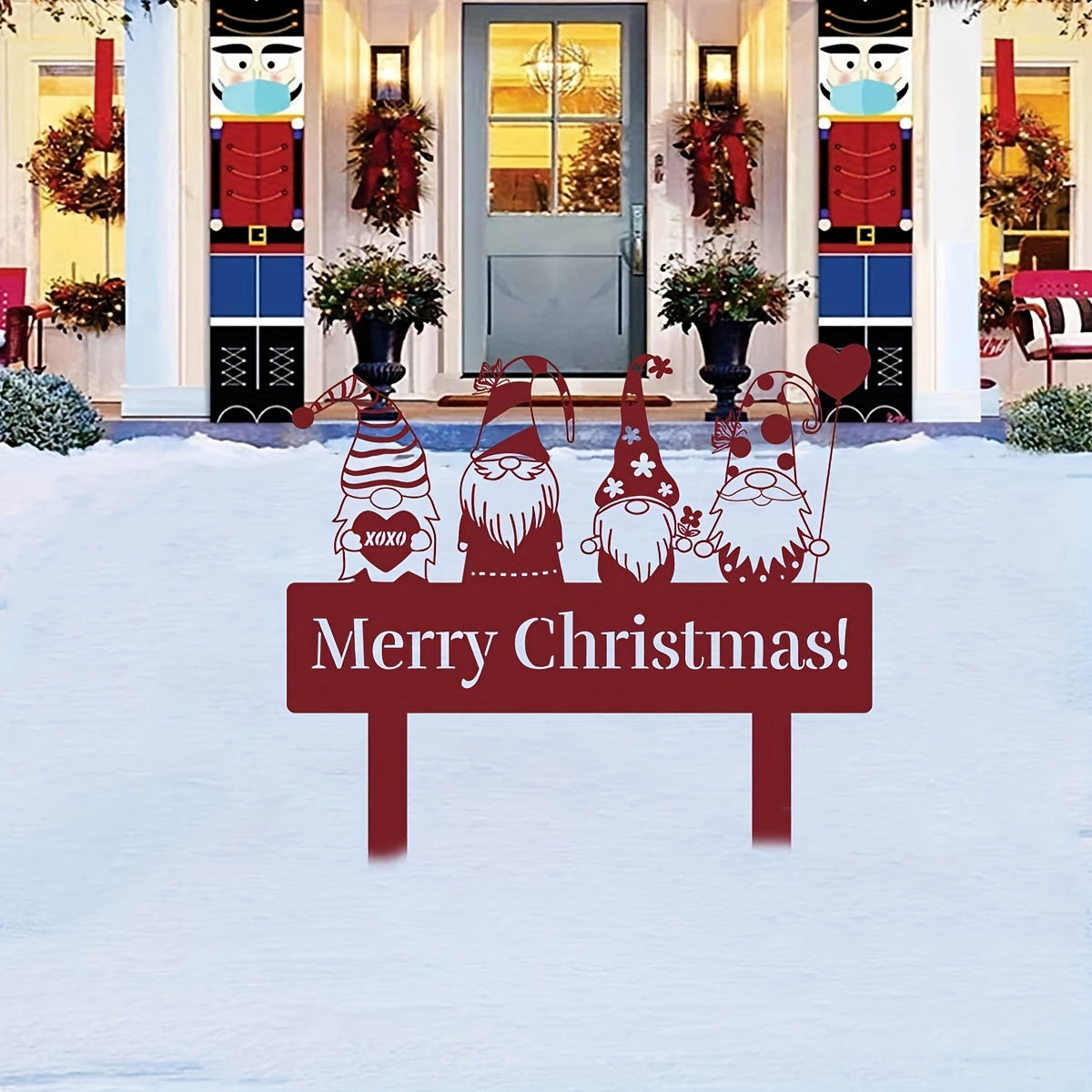 Gnome de Noël coloré en métal pour jardin