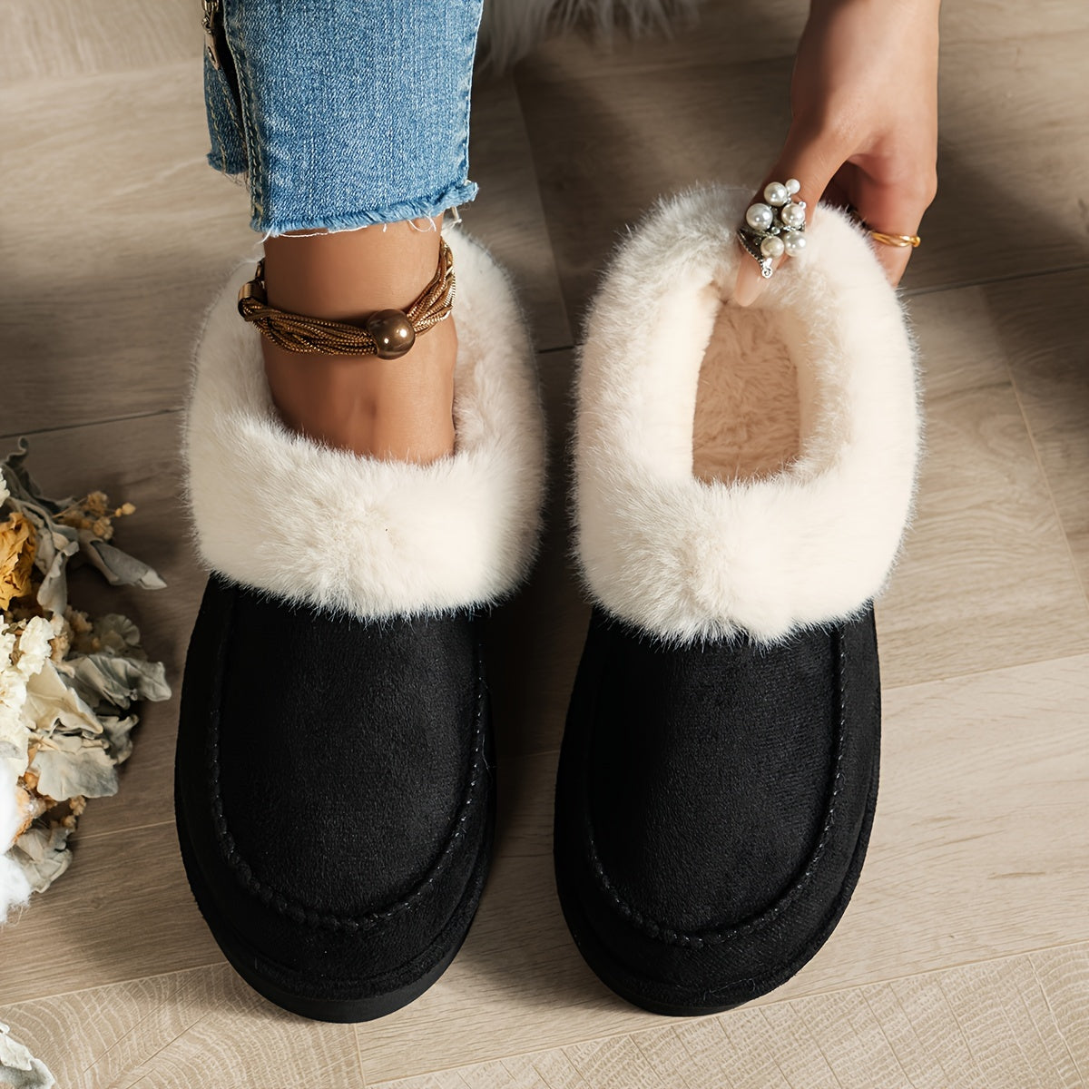 Sara - Chaussons en peluche fuzzy de luxe