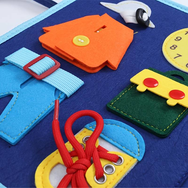 Livre d'activités Montessori engageant pour les tout-petits – Exercez la motricité fine avec des lacets, des boutons-pression et des clips