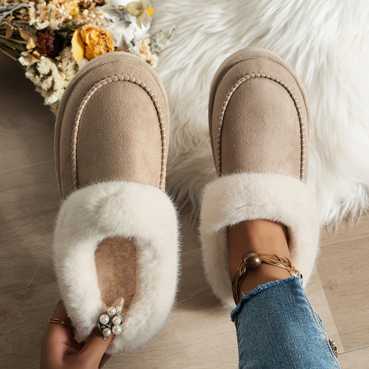 Sara - Chaussons en peluche fuzzy de luxe